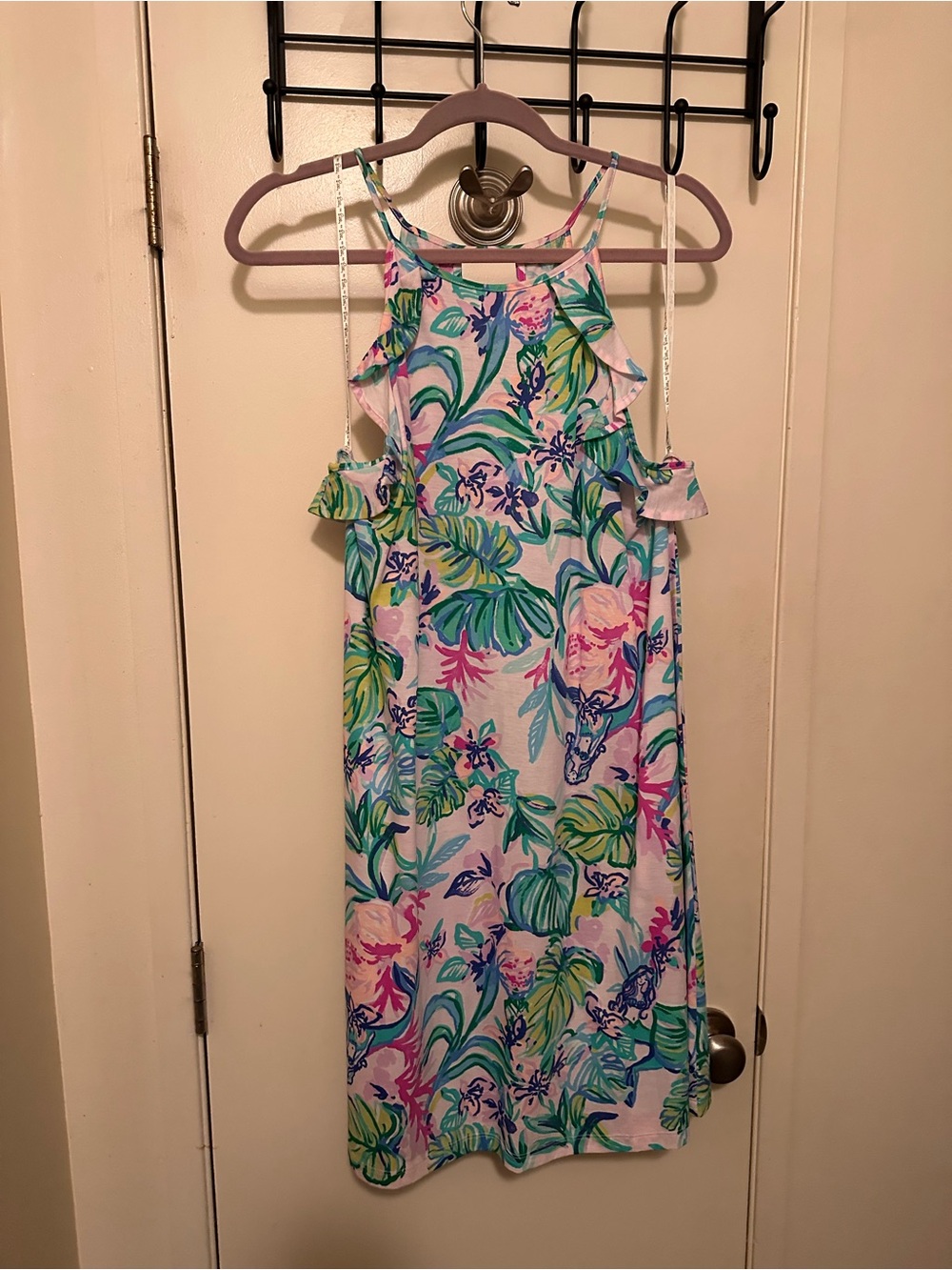 Girls' Tropical Floral Cold-Shoulder Dress in Multi-Color